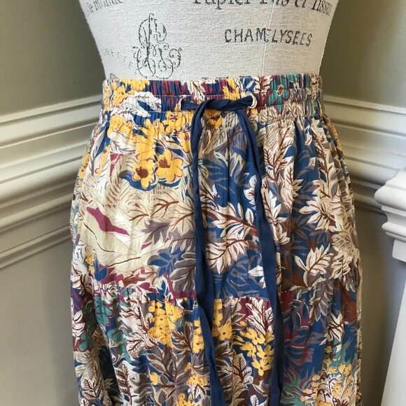 The Great Pastoral Tiered Maxi Skirt Womens 2 Small Blue Yellow Canopy Leaf - Picture 9 of 14